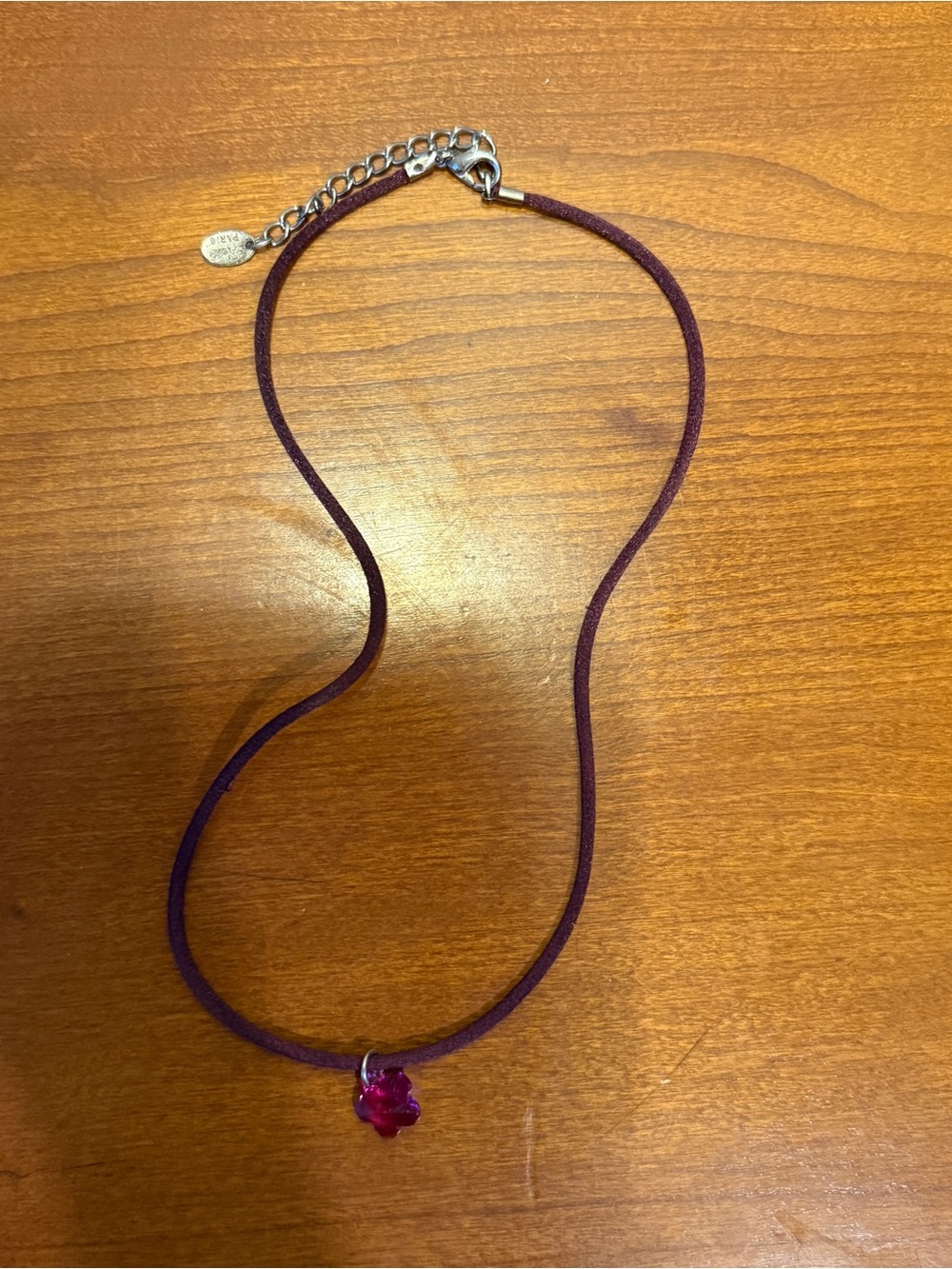 Vintage Belle PARIS Purple Cord Choker Necklace with Faceted Pink Crystal Penda